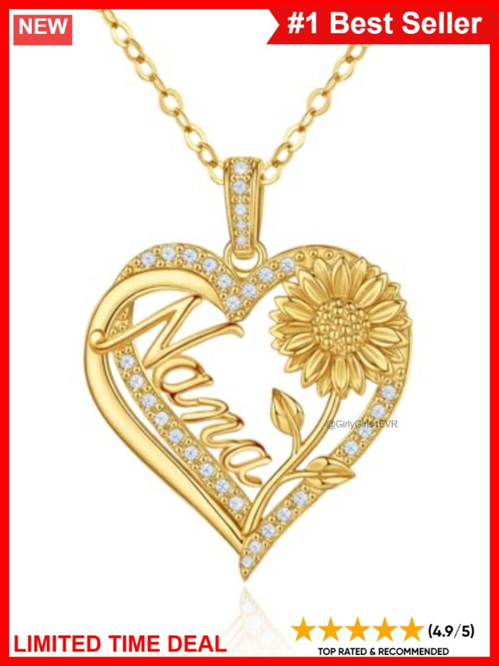 14K Gold Plated Sunflower Heart Nana Necklace Adjustable Chain Gift for Mom